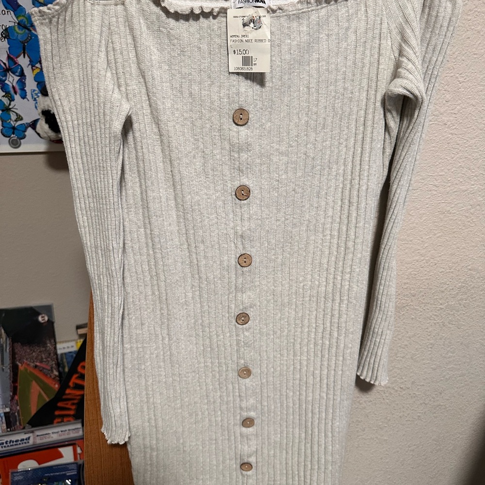 Fashion Nova Women's Large Off-Shoulder Button-Down Sweater Mini Dress